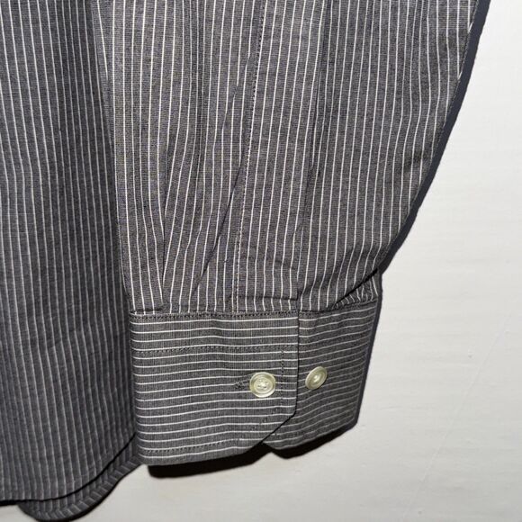 Express Shirt Mens Large Button Up Long Sleeve Collared Gray White Striped - Picture 4 of 7